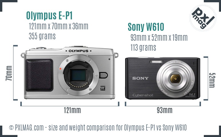 Olympus E-P1 vs Sony W610 size comparison