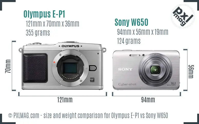 Olympus E-P1 vs Sony W650 size comparison Olympus E-P1 vs Sony W650 size comparison