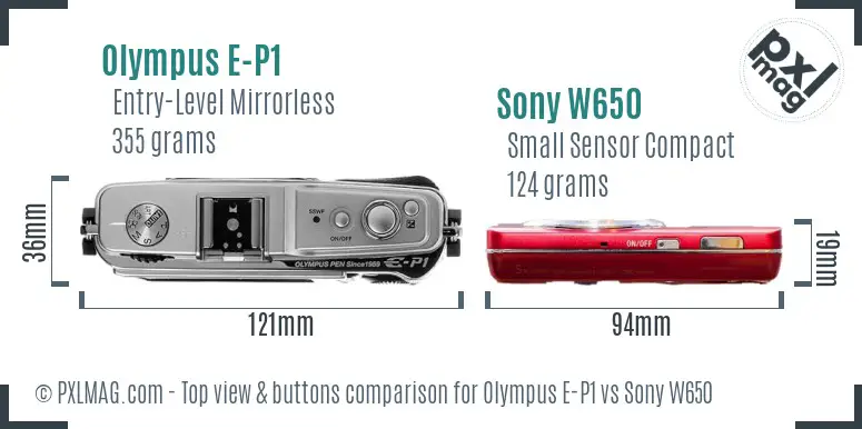 Olympus E-P1 vs Sony W650 top view buttons comparison Olympus E-P1 vs Sony W650 top view buttons comparison