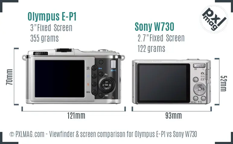 Olympus E-P1 vs Sony W730 Screen and Viewfinder comparison Olympus E-P1 vs Sony W730 Screen and Viewfinder comparison