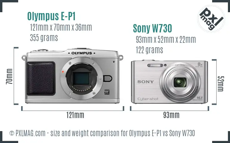 Olympus E-P1 vs Sony W730 size comparison Olympus E-P1 vs Sony W730 size comparison