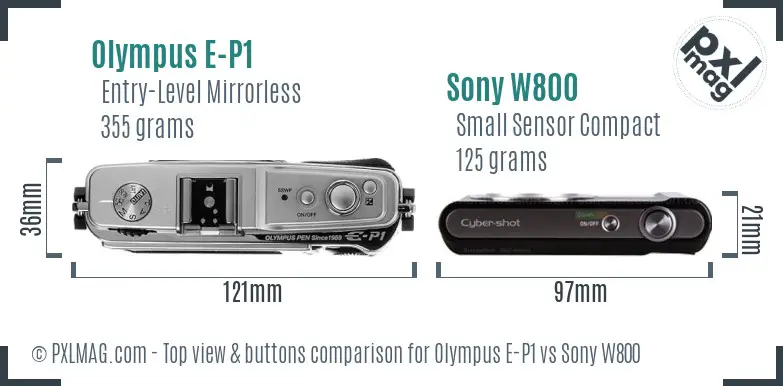 Olympus E-P1 vs Sony W800 top view buttons comparison