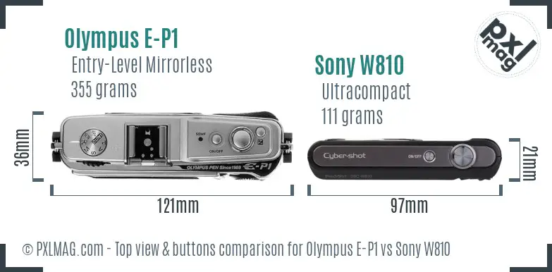 Olympus E-P1 vs Sony W810 top view buttons comparison