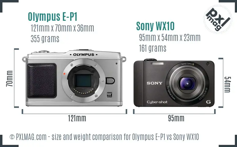 Olympus E-P1 vs Sony WX10 size comparison