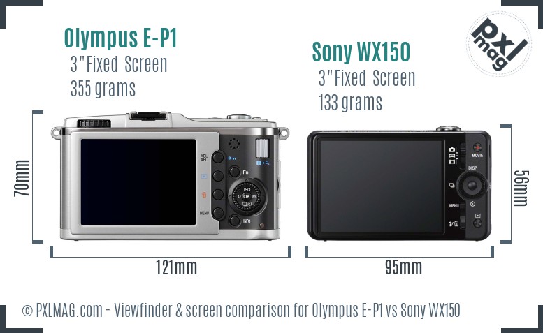 Olympus E-P1 vs Sony WX150 Screen and Viewfinder comparison