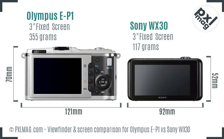Olympus E-P1 vs Sony WX30 Screen and Viewfinder comparison