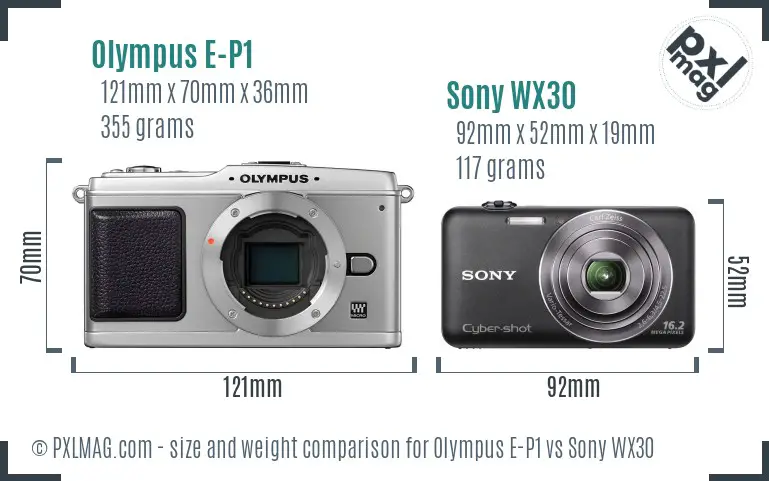 Olympus E-P1 vs Sony WX30 size comparison