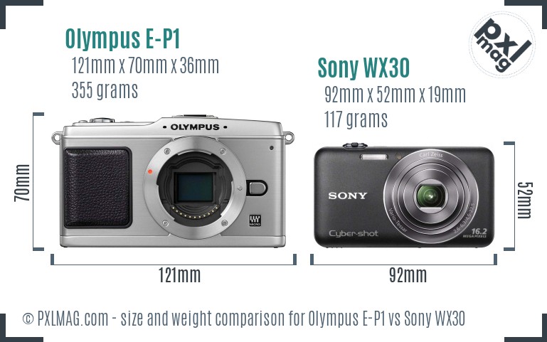 Olympus E-P1 vs Sony WX30 size comparison Olympus E-P1 vs Sony WX30 size comparison