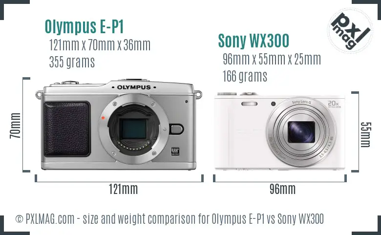 Olympus E-P1 vs Sony WX300 size comparison