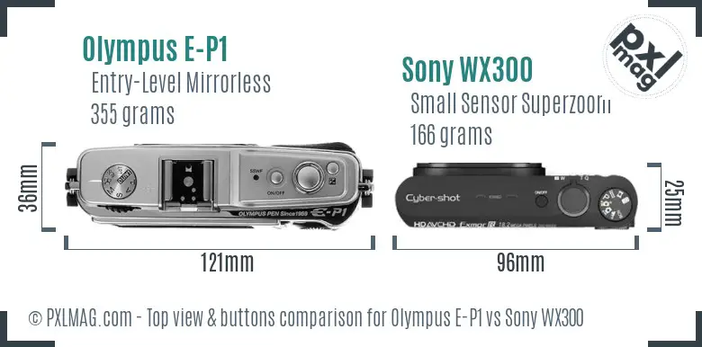 Olympus E-P1 vs Sony WX300 top view buttons comparison