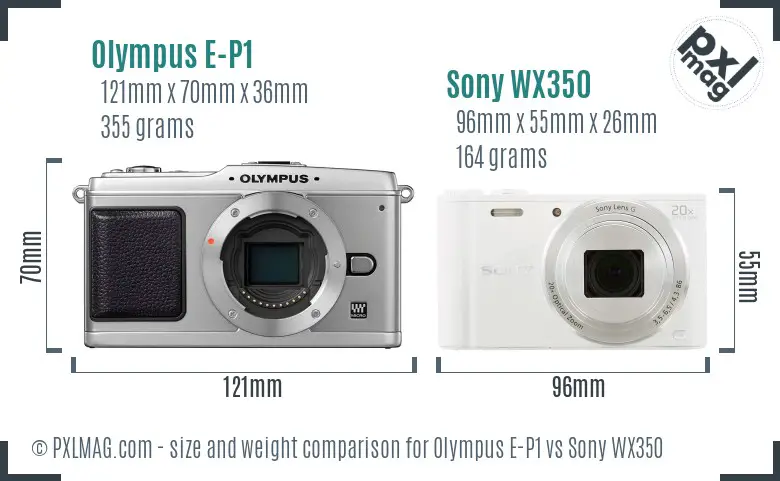 Olympus E-P1 vs Sony WX350 size comparison Olympus E-P1 vs Sony WX350 size comparison