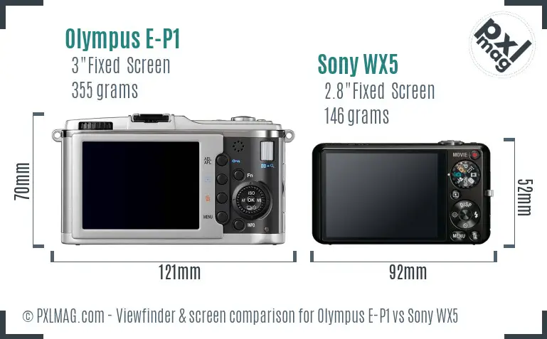 Olympus E-P1 vs Sony WX5 Screen and Viewfinder comparison