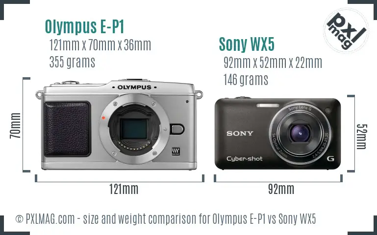 Olympus E-P1 vs Sony WX5 size comparison