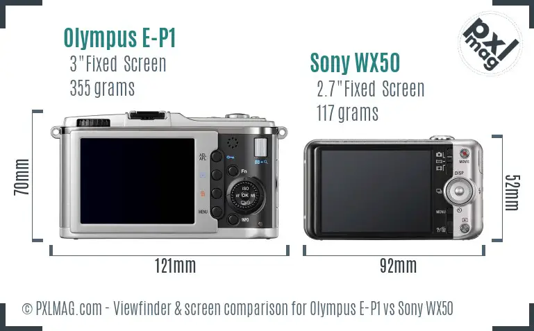 Olympus E-P1 vs Sony WX50 Screen and Viewfinder comparison