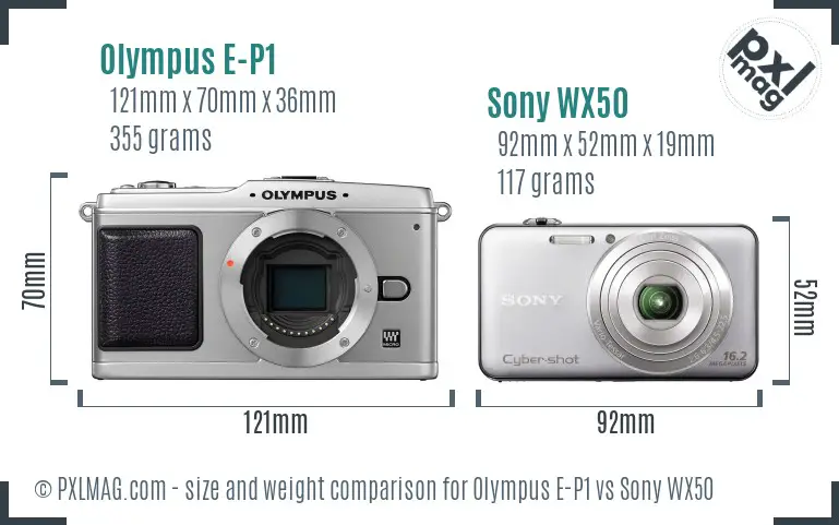 Olympus E-P1 vs Sony WX50 size comparison