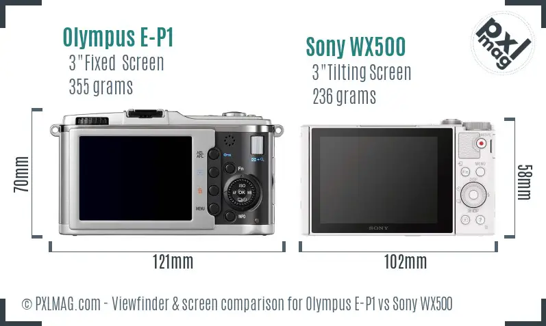 Olympus E-P1 vs Sony WX500 Screen and Viewfinder comparison