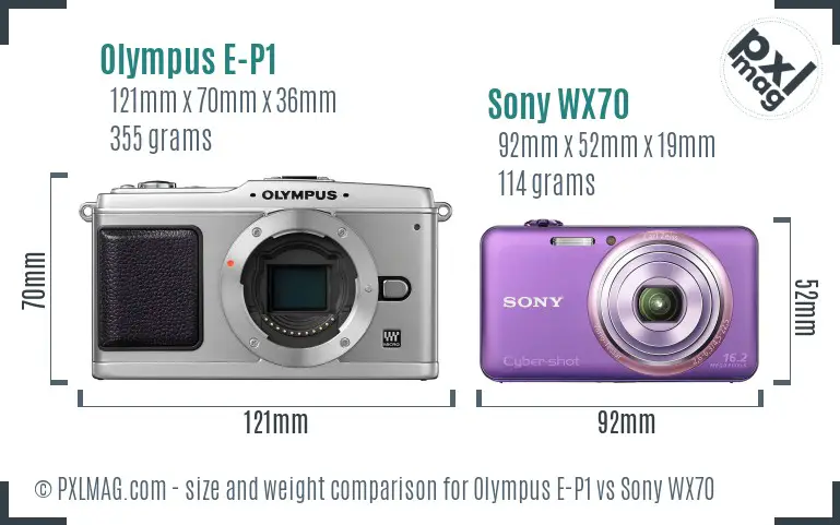 Olympus E-P1 vs Sony WX70 size comparison