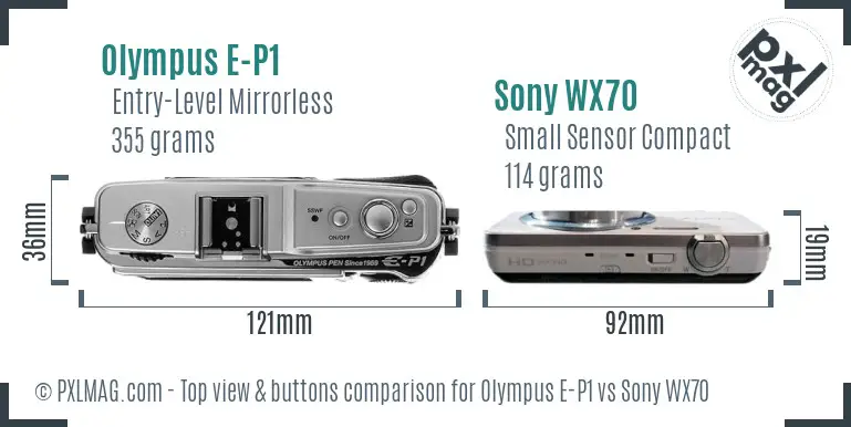 Olympus E-P1 vs Sony WX70 top view buttons comparison
