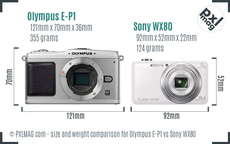 Olympus E-P1 vs Sony WX80 size comparison