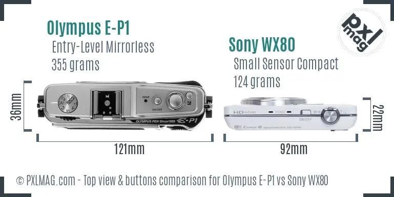 Olympus E-P1 vs Sony WX80 top view buttons comparison