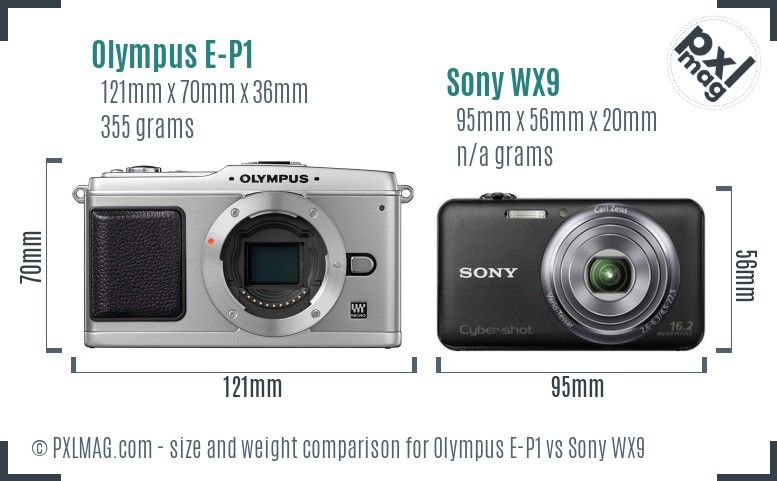 Olympus E-P1 vs Sony WX9 size comparison