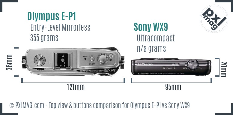 Olympus E-P1 vs Sony WX9 top view buttons comparison