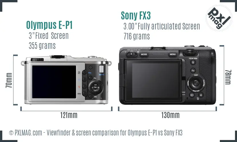 Olympus E-P1 vs Sony FX3 Screen and Viewfinder comparison