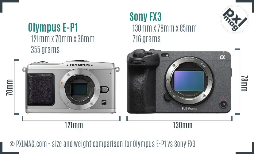 Olympus E-P1 vs Sony FX3 size comparison