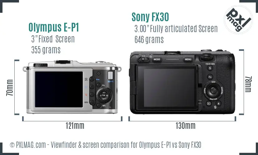Olympus E-P1 vs Sony FX30 Screen and Viewfinder comparison Olympus E-P1 vs Sony FX30 Screen and Viewfinder comparison