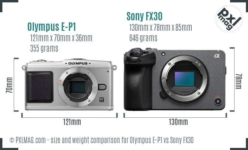 Olympus E-P1 vs Sony FX30 size comparison Olympus E-P1 vs Sony FX30 size comparison