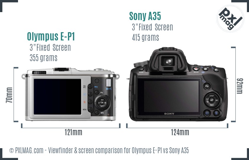 Olympus E-P1 vs Sony A35 Screen and Viewfinder comparison