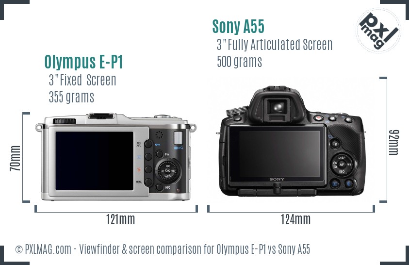 Olympus E-P1 vs Sony A55 Screen and Viewfinder comparison