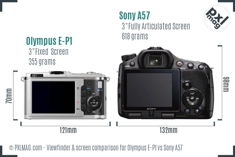 Olympus E-P1 vs Sony A57 Screen and Viewfinder comparison Olympus E-P1 vs Sony A57 Screen and Viewfinder comparison