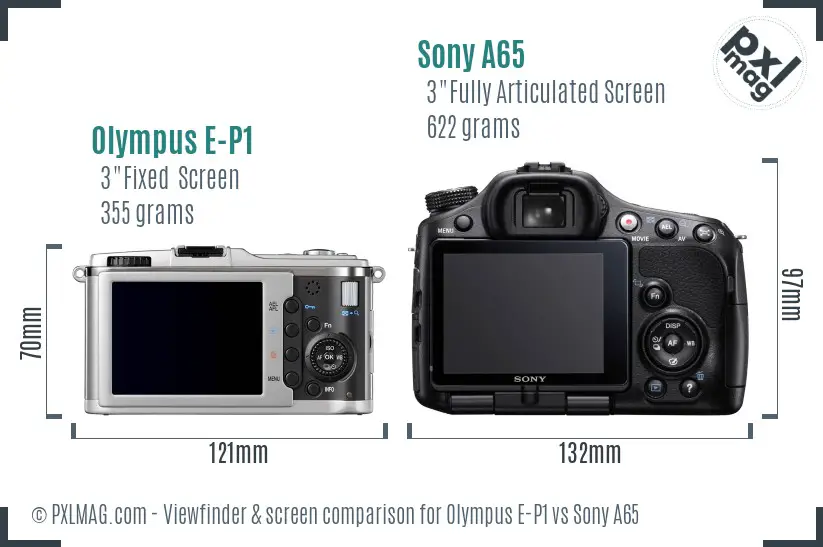 Olympus E-P1 vs Sony A65 Screen and Viewfinder comparison