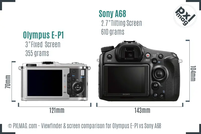 Olympus E-P1 vs Sony A68 Screen and Viewfinder comparison
