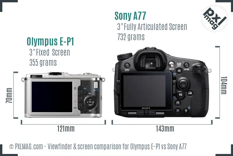 Olympus E-P1 vs Sony A77 Screen and Viewfinder comparison