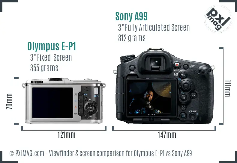 Olympus E-P1 vs Sony A99 Screen and Viewfinder comparison