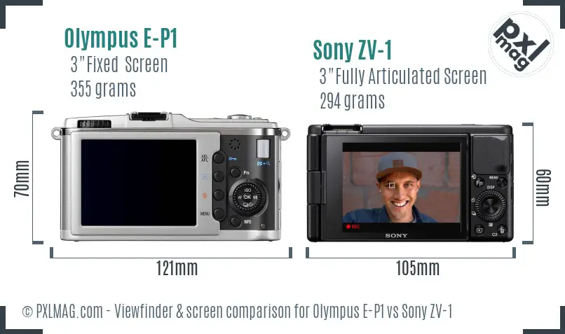 Olympus E-P1 vs Sony ZV-1 Screen and Viewfinder comparison