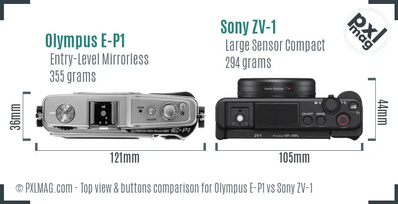 Olympus E-P1 vs Sony ZV-1 top view buttons comparison