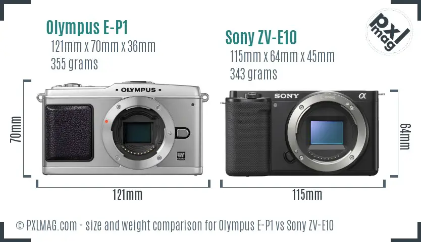 Olympus E-P1 vs Sony ZV-E10 size comparison