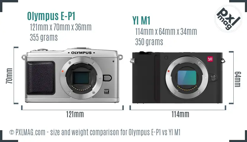 Olympus E-P1 vs YI M1 size comparison