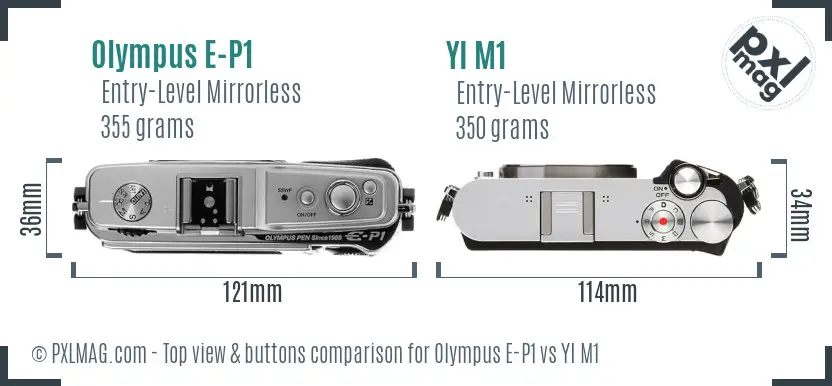 Olympus E-P1 vs YI M1 top view buttons comparison