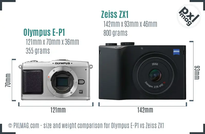 Olympus E-P1 vs Zeiss ZX1 size comparison