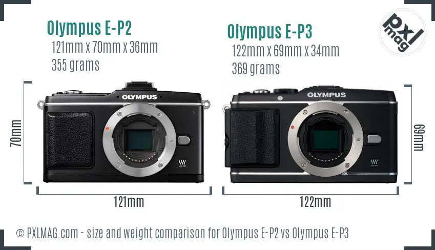 Olympus E-P2 vs Olympus E-P3 size comparison