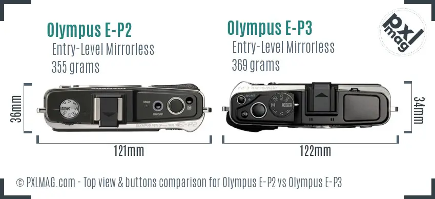 Olympus E-P2 vs Olympus E-P3 top view buttons comparison