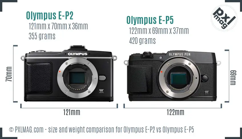 Olympus E-P2 vs Olympus E-P5 size comparison