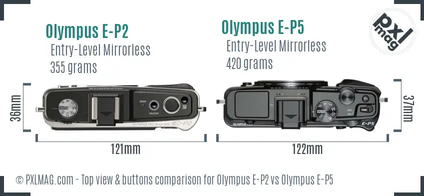 Olympus E-P2 vs Olympus E-P5 top view buttons comparison