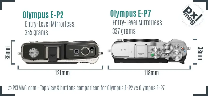 Olympus E-P2 vs Olympus E-P7 top view buttons comparison