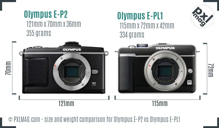 Olympus E-P2 vs Olympus E-PL1 size comparison