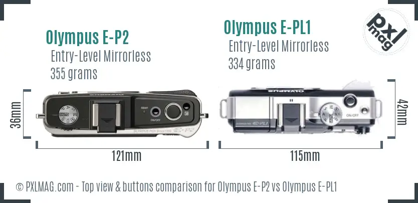Olympus E-P2 vs Olympus E-PL1 top view buttons comparison